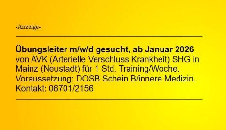 AVK-Selbsthilfegruppe sucht neuen Übungsleiter