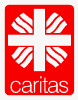 Flammenkreuz-Logo der Caritas das weiße Flammenkreuz auf rotem Grund - das Caritas-Logo